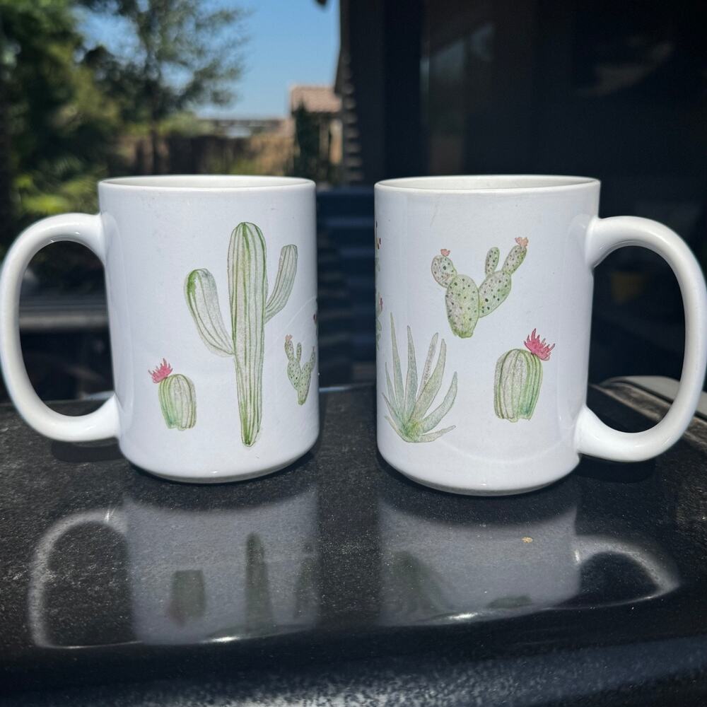 Lot of 2 Cactus Mugs, 15 oz., Desert Decor for Succulent Lover and Coffee Lover